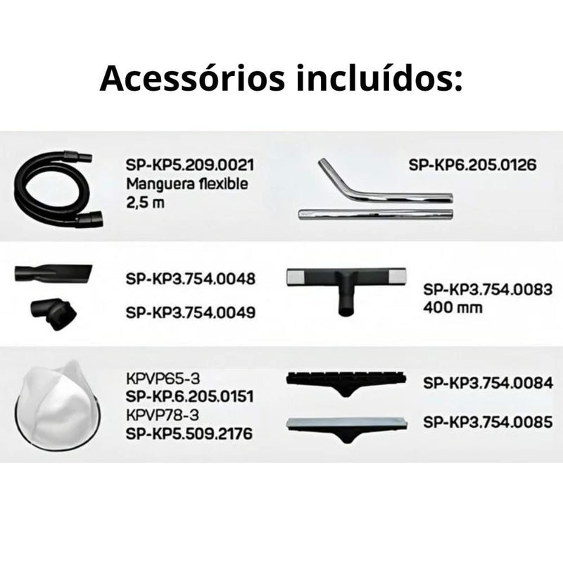 Aspirdor Pó/Líquido 2.000W 130l/s 2 Motores Kompak KP-VP65-2 Image 2